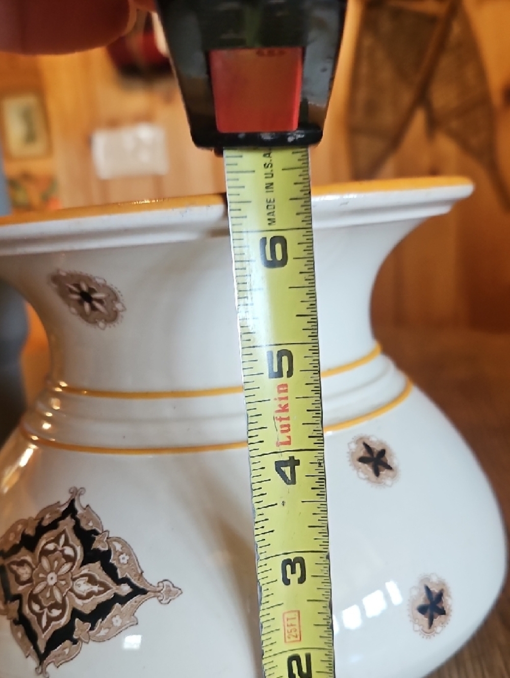 White Ceramic Decorative Vase with Gold Trim - Picture 10 of 14
